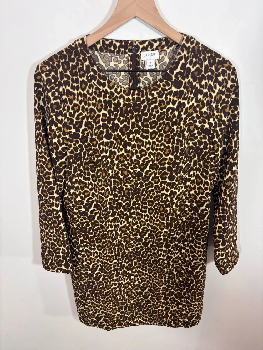 J. Crew Leopard Cheetah Animal Print Shift Dress K2150 Size 8 long sleeve